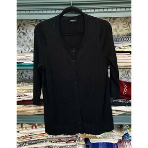 Talbots Black Cable Knit Button Front Cardigan Black size M